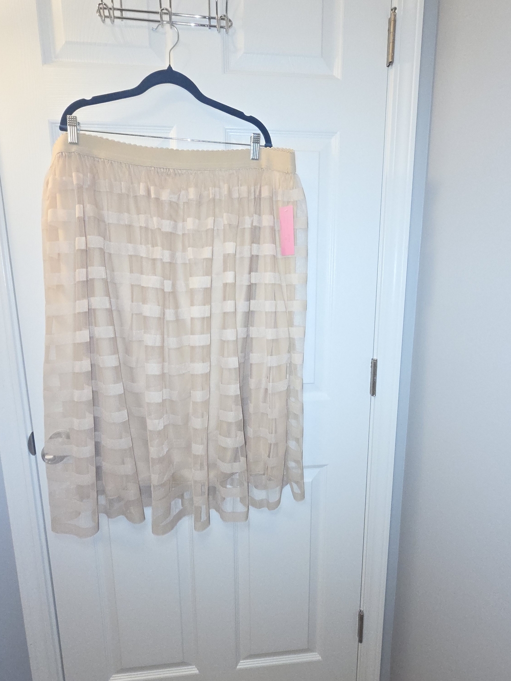 Metro Wear Beige Sheer Striped Midi Skirt